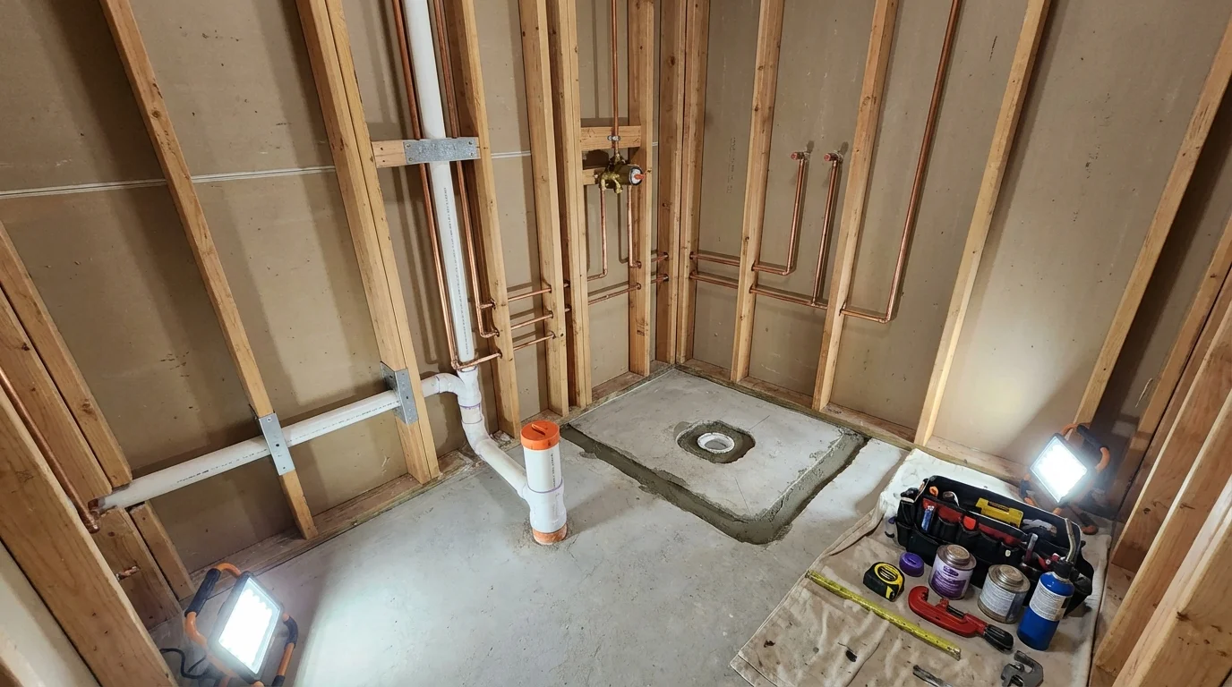 Bathroom rough-in plumbing during remodel by Johns Plumbing LLC in Tennille