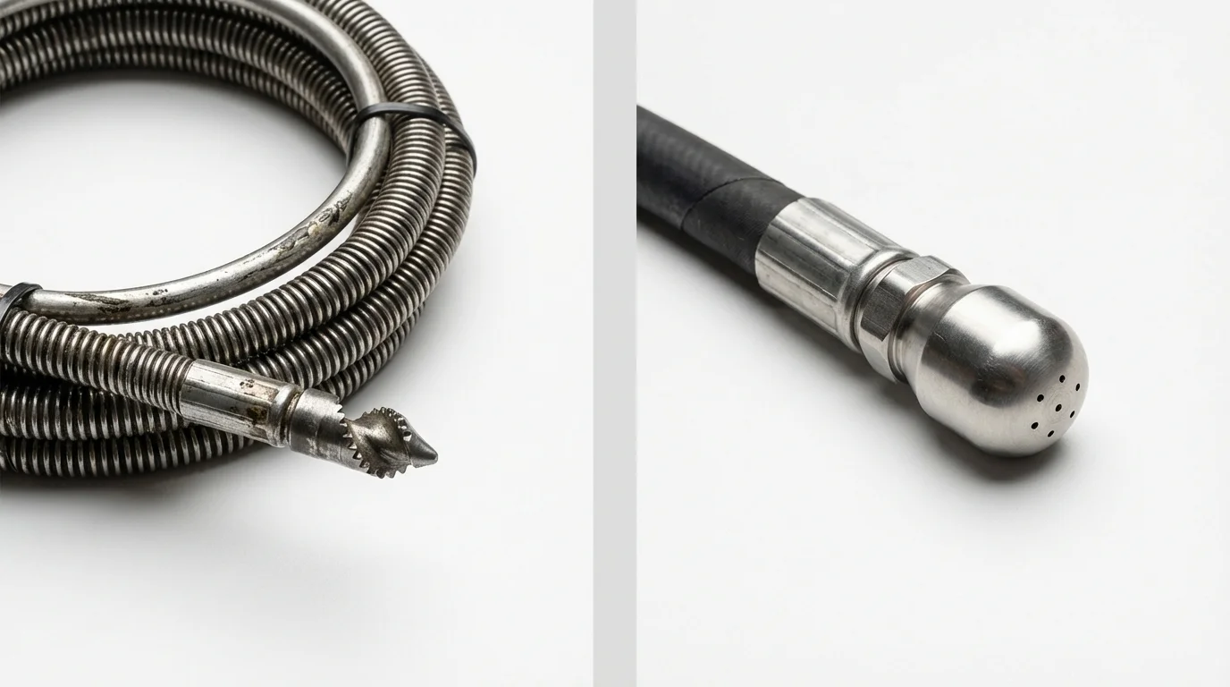 Drain snake cable and hydro jetting nozzle used for drain cleaning in Tennille, GA