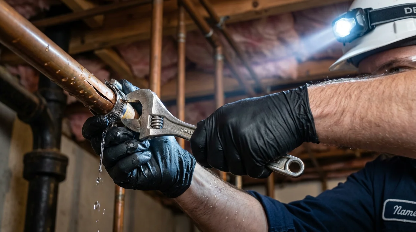 Emergency pipe clamp repair being performed by a Johns Plumbing LLC plumber in Tennille