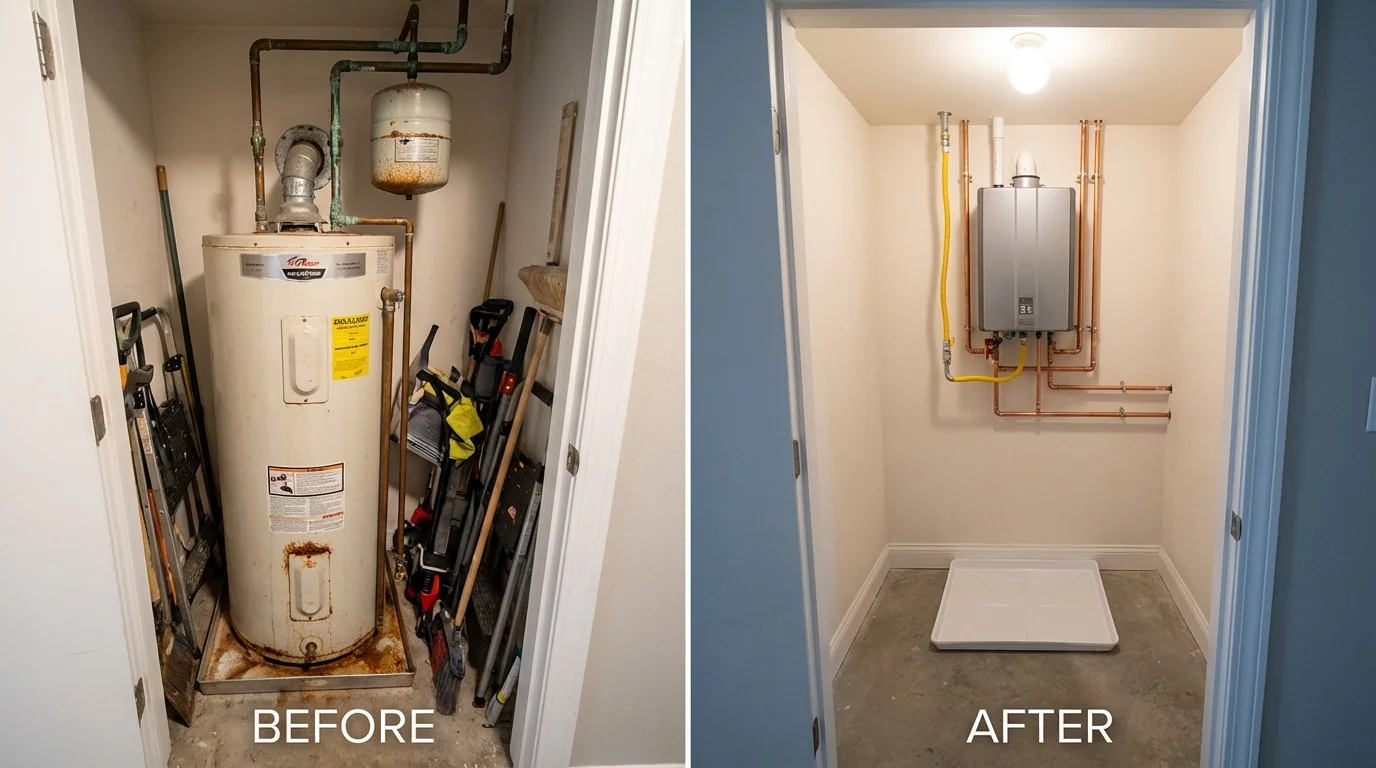 Tank water heater versus wall-mounted tankless unit comparison for Tennille, GA homeowners